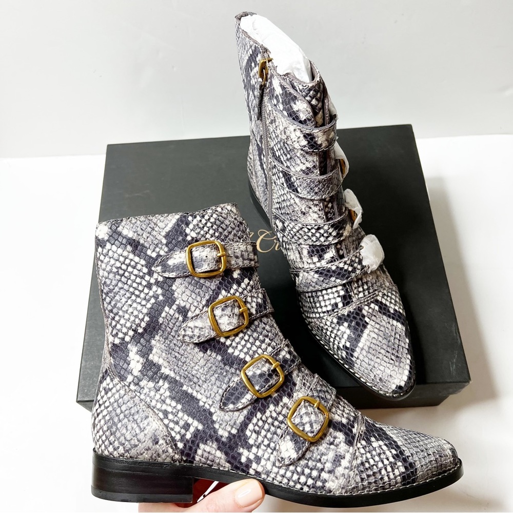 NEW J Crew size 6 multi-buckle snakeskin-embossed leather boots AE921 $298